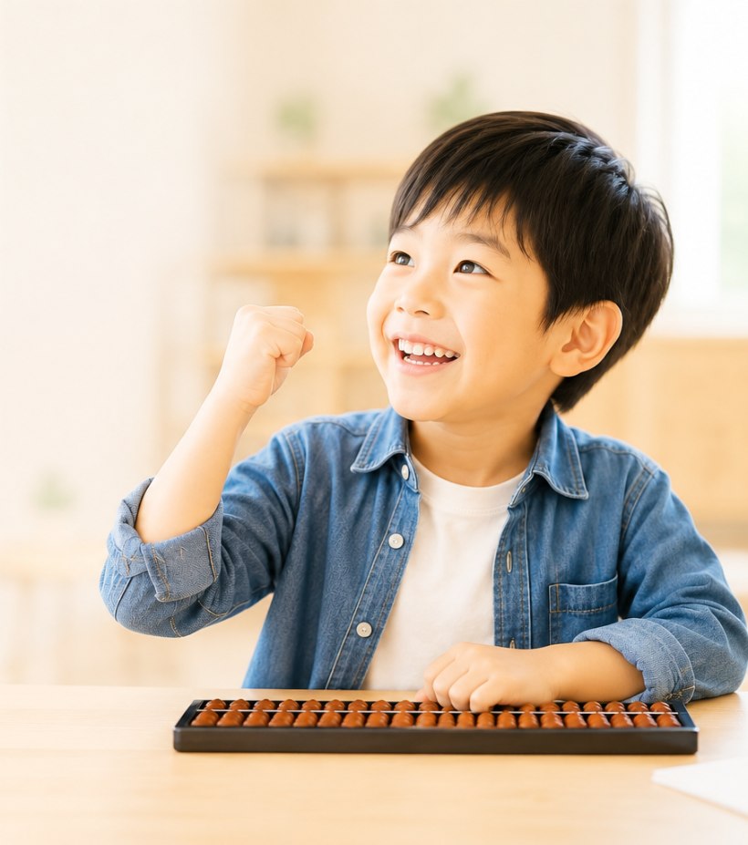 そろばんを楽しむ男の子